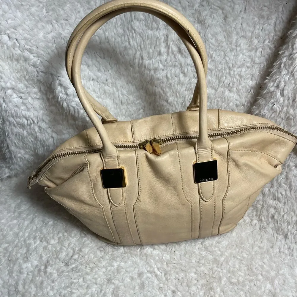 Rachel Zoie leather cream large Satchel with gold tone accents and hardwares